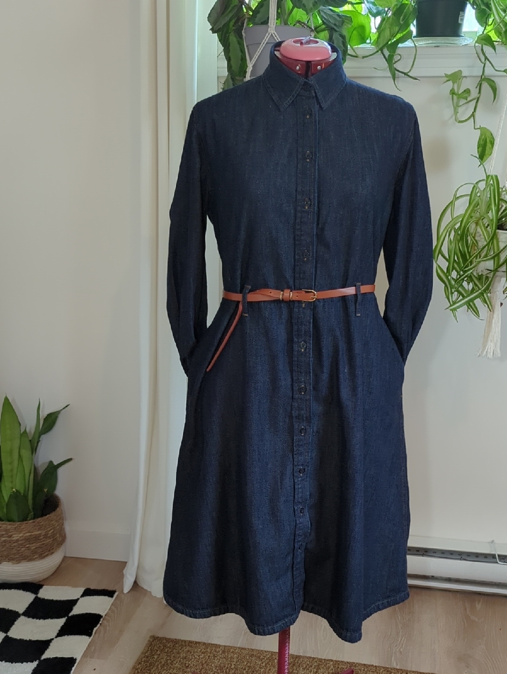 Lauren Ralph Lauren Indigo Denim Midi Shirt Dress with Tan Belt